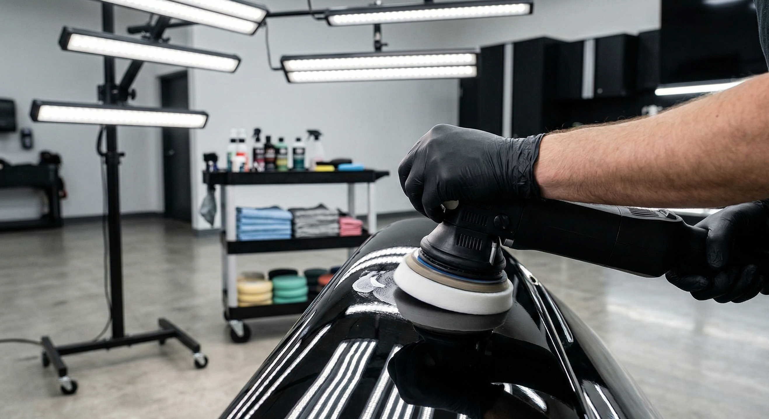 Detailing work in progress on a vehicle