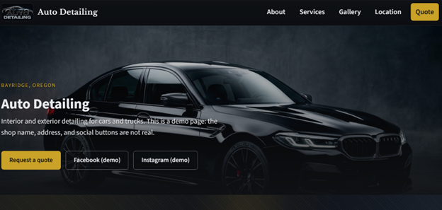 Auto Detailing demo site screenshot