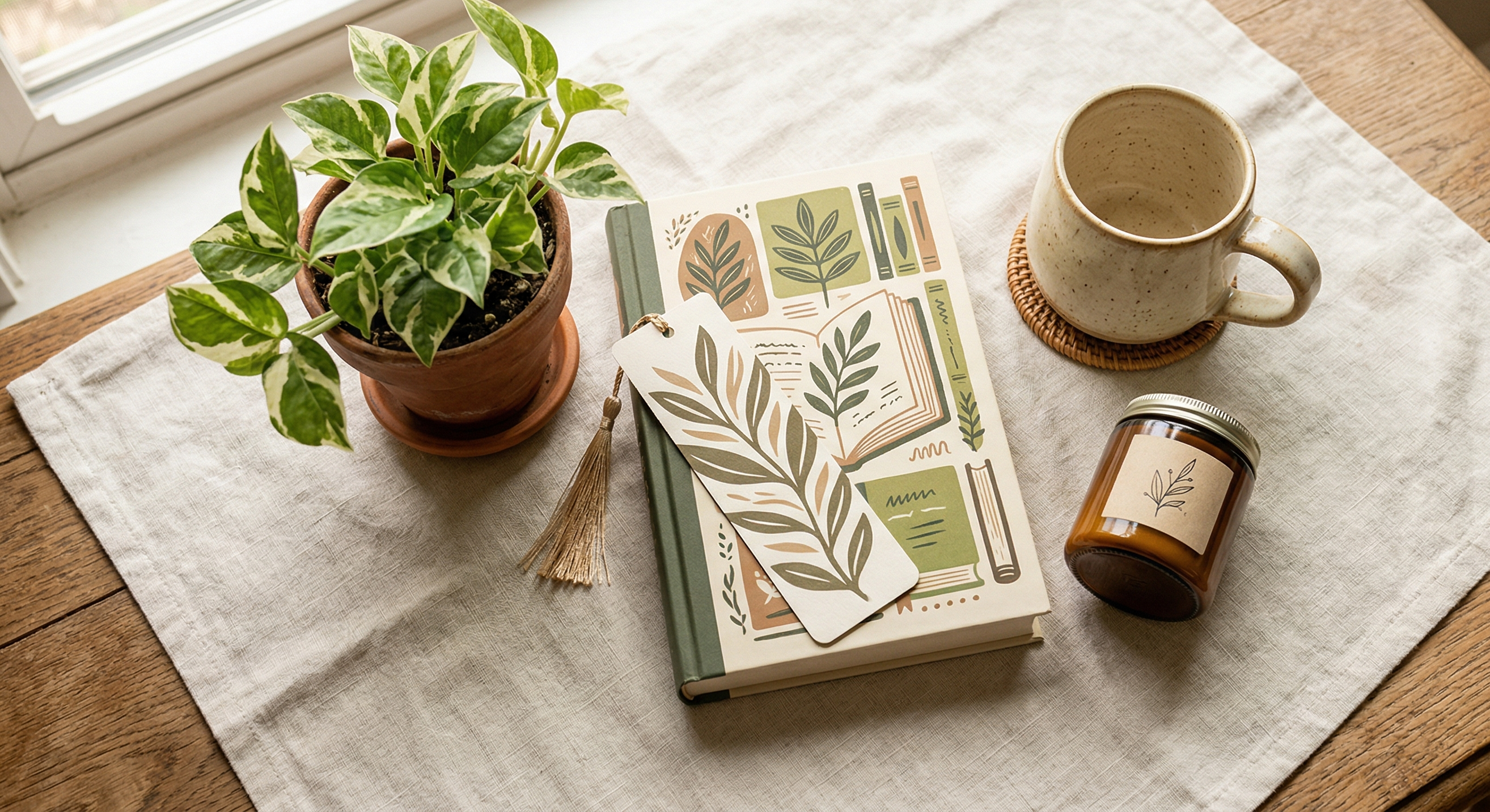 Houseplants, pottery, and home accents arranged in a warm, natural display