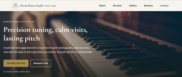 Orem Piano Studio demo site screenshot