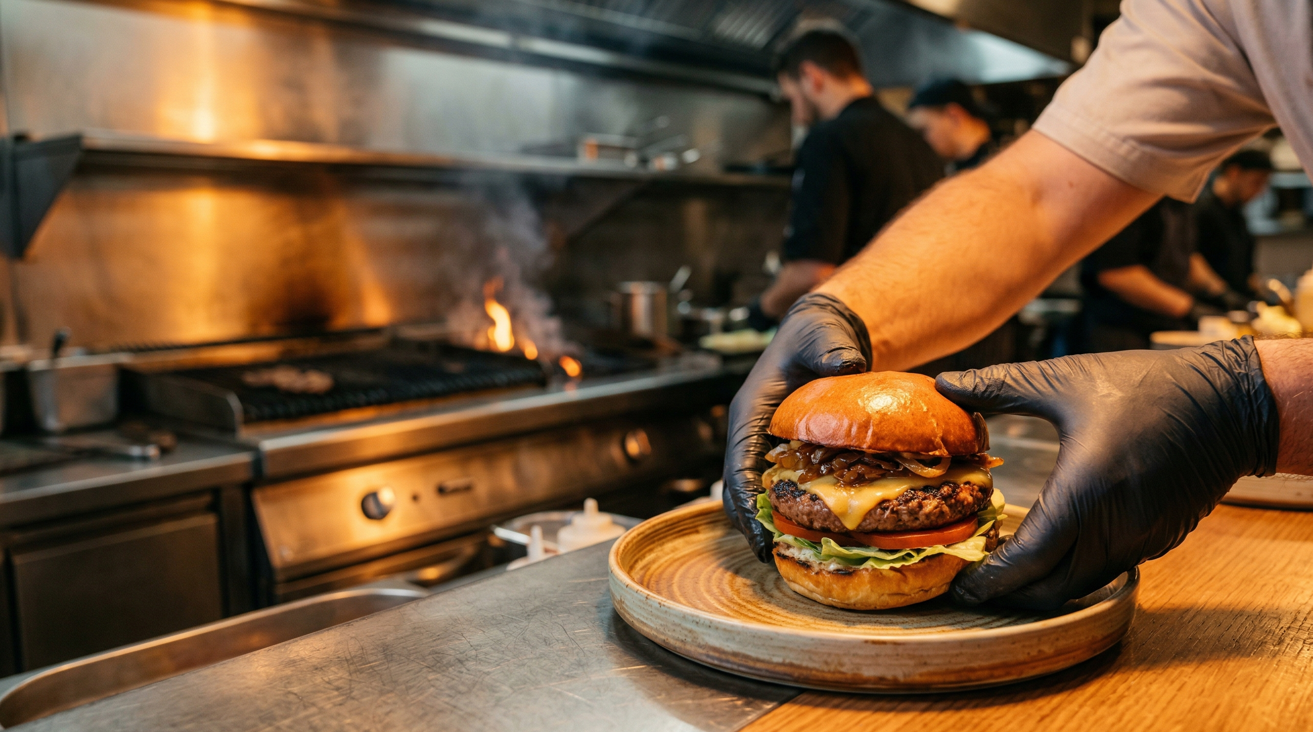 Kitchen prep scene for the Ember and Oak demo