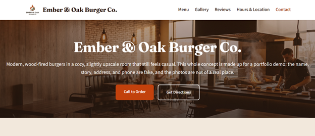 Ember & Oak Burger Co. demo site screenshot